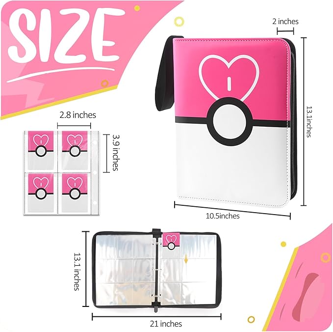 900 - Pockets Trading Card Binder with Removable 50 Sleeves, Card Collector Album with Zipper, Portable Card Holder Book Fits Sports Card, Game Card - Pink