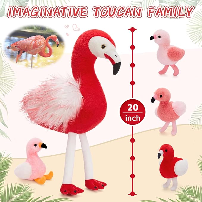 MorisMos Plush Flamingo Stuffed Animal with Baby Bird Toys Inside Belly,20" Mommy Stuffed Flamingo Toy for Girl Boy Kid,Red Bird with Babies Gift for Birthday Party Decoration Baby Shower Christmas
