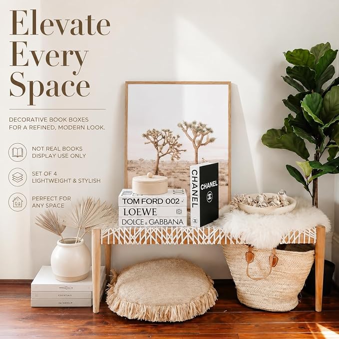 4 Pcs Decorative Books | Faux White Coffee Table & Shelf Decor | Bright Scandinavian Look for Living Room, Office and Entryway - Not Real, Tool-Free 2-Min Setup