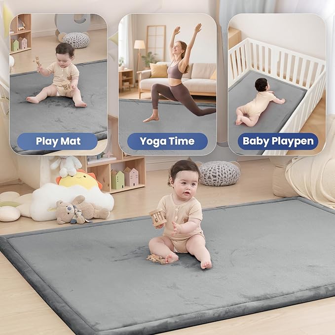Huloo Sleep 2" Thick Extra Safety Baby Play Mat for Floor,Ultra Soft Elasti-Foam 50x50 Playpen Mat for Toddlers Infant Kids,Non-Slip Backing Safe for Crawling&Tummy Time,Tatami Style (Dark Grey)