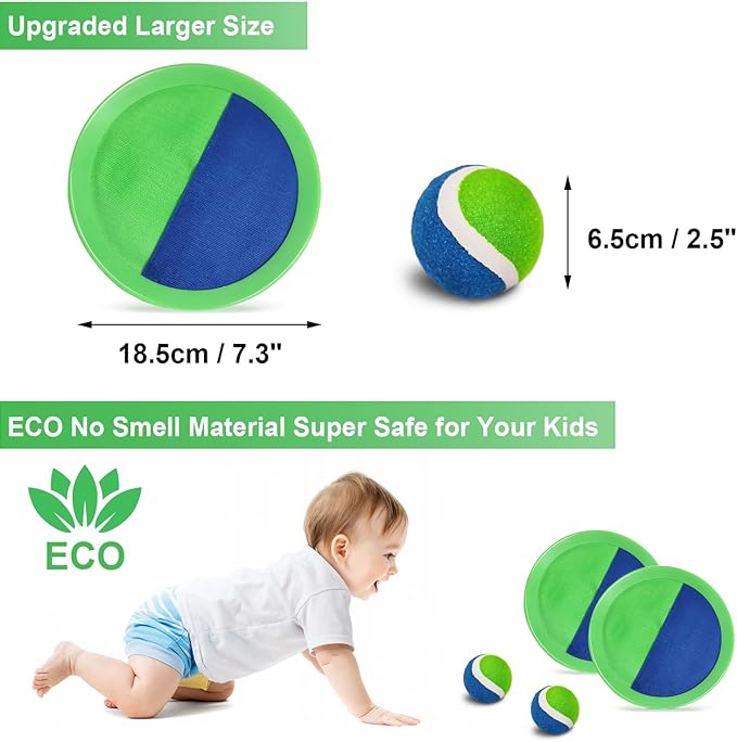 Jalunth Ball Catch Set Game Toss Paddle - Beach Toys Back Yard Outdoor Games Pool Lawn Backyard Throw Catch Sticky Set Age 3 4 5 6 7 8 9 10 11 12 Years Old Boys Girls Kids Adults Family Easter Gifts