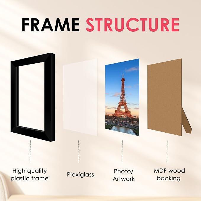 4x6 Picture Frame, Black Photo Frames with HD Plexiglass for Wall Hanging or Tabletop Display, 2 Pack