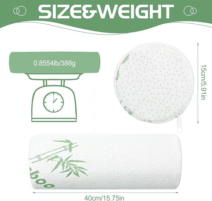 Bucherry 3 Pack Cervical Neck Roll Memory Foam Pillow Cylinder Bolster Pillow for Bed Round Neck Support with Removable Washable Cover for Sleeping Travel Yoga Legs Back Lumbar (15.75 x 5.91 Inches)
