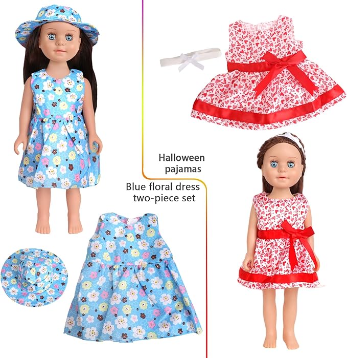 12 Pcs 18 Inch Doll Accessories,5 Sets of Clothes and 2 Pairs of Dolls Shoes (Send by Random) for 18 Inch American Doll, Best Birthday Festivals for Kid, Gril -1