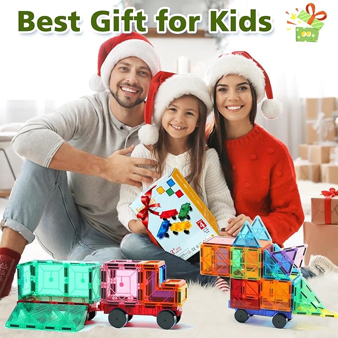 Magnetic Tiles Cars Construction Set, Magnetic Building Blocks Cars Toy for Kids Ages 4-8 3-5 Magnet Bricks Truck Kit Educational Sensory Toys Gifts for 3+ Year Old Boys & Girls