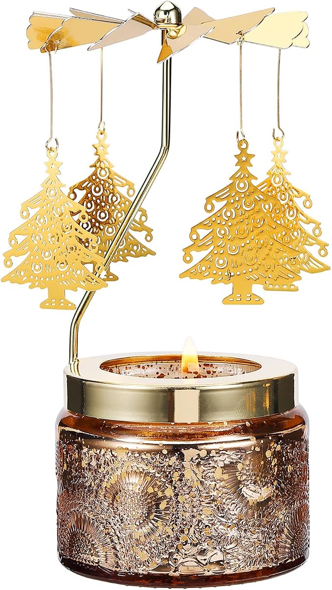 Christmas Tree Rotating Candle, Gifts for Women Mom Daughter Sister Wife | Birthday Gifts for Women Friendship, Unique Scented Candle Gift for Christmas Anniversary Mothers Day