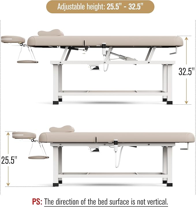 Olela Electric Massage Table with Heated Function- Heated Massage Table with Electric Lift & Manual Adjustable Backrest, Treatment Table with Storage and Metal Frame for Massage, Spa So On