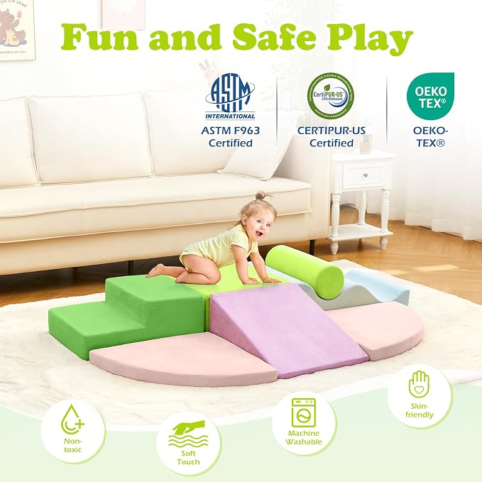 QUCHI Climbing Toys for Toddlers, Toddler Climbing Toys Indoor, 7-Piece Soft Foam Climbing Blocks Set, Toddler Playtime Corner Climber Indoor Foam Play Gym for Climbing Crawling and Sliding