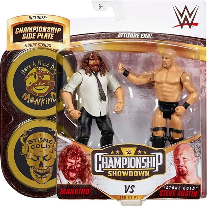 WWE MATTEL Stone Cold Steve Austin vs Mankind Championship Showdown 2 Pack 6 in Action Figures High Flyers Battle Pack for Ages 6 Years Old and Up