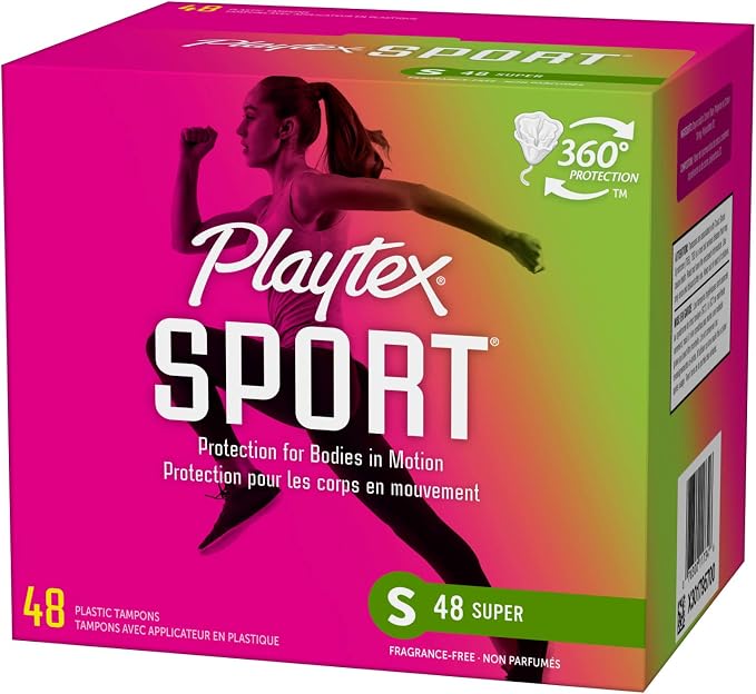 Playtex Sport Tampons Super Absorbency, Fragrance-Free - 48ct | Super Tampons for Women, Feminine Care, Playtex Tampon with 360 Leak Defense (Pack of 2)
