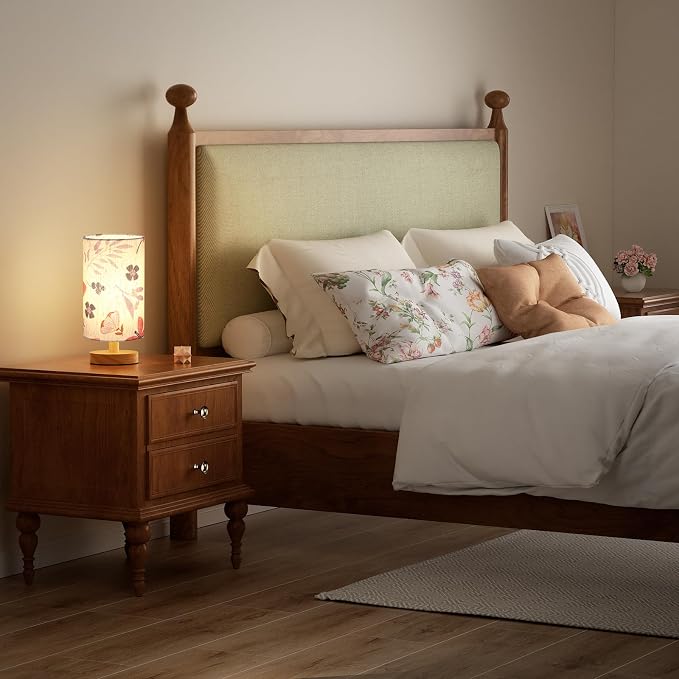 Fenmzee Butterfly Table Lamp for Bedroom - Inline Control, Small Bedside Lamp with 3000K A15 LED Blub, Easy Assembly (Butterfly Cream Shade, 9" Inline Control)