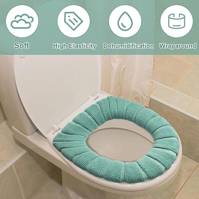 5 Pack Soft Washable Toilet Seat Covers, Thicker & Warmer Stretchable Cloth Pads for Bathroom, Cozy Pink Toilet Accessories Green