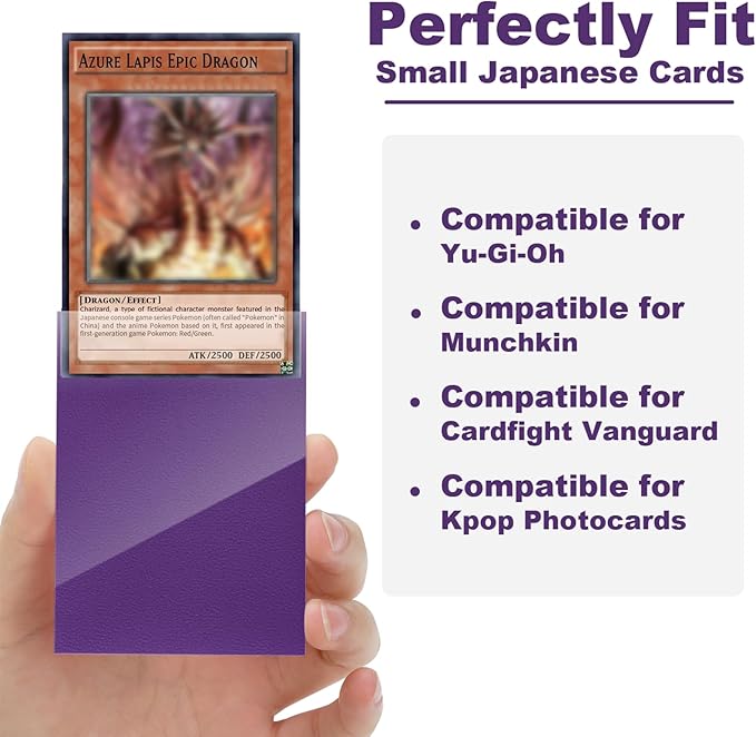 Purple Card Sleeve 200 Pack Compatible with Yu-gi-oh Card Sleeve Japanese Small Card Sleeves Photocard Sleeves 62x89mm, Back Textured Perfect Shuffling, Protect Your Japanese Sized Never Tear