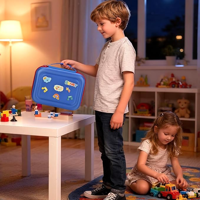 Case Compatible with Little Tikes Story Dream Machine Starter Set, Toys Storage Bag with 5 DIY Embroidery Patches, Organizer for Projector Storytime Books and Audio Character- Blue Letters (Box Only)