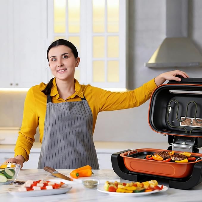 Electric Grill Outdoor, Techwood 3-1 Electric Grill for indoor/outdoor Cooking, 1300W Korean BBQ Grill with Timer Control Knob, Roast, Toast, Grill & More for Parties & Everyday Meals