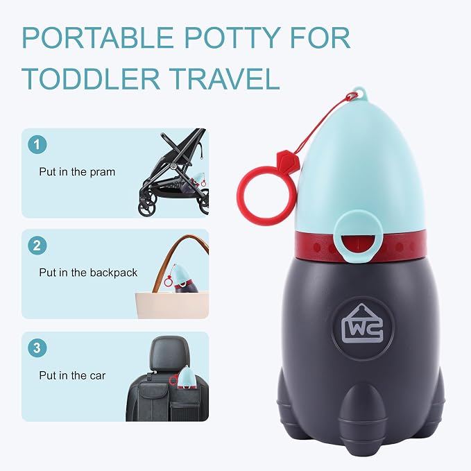 Portable Potty for Kids – Leak-Proof Rocket Travel Urinal for Boys & Girls, Lightweight Road Trip Essential for Car, Camping, Potty Training, Easy-Clean Reusable Pot(Quiet Blue)