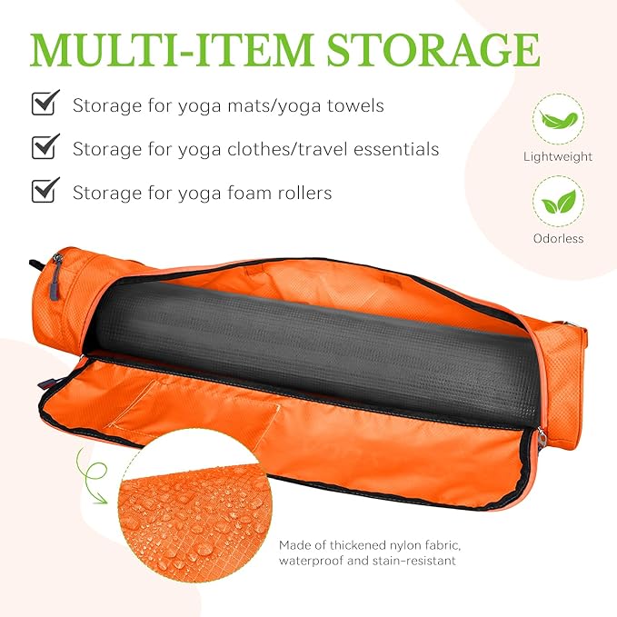 Upgrade Yoga Mat Bag, Waterproof Yoga Gym Bag Tote Bag with Adjustable Strap, Multi-Pockets Yoga Mat Carrier for Gym, Fitness