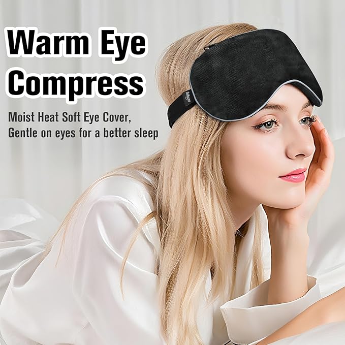 BeHoomi Heated Eye Mask, Weighted Sleep Mask Warm Compress for Eyes, Cooling Eye Mask for Sleeping, Reusable Eye Masks for Home, Office, Hot and Cold for Eye Relaxation, Mothers Day Gifts (Black)