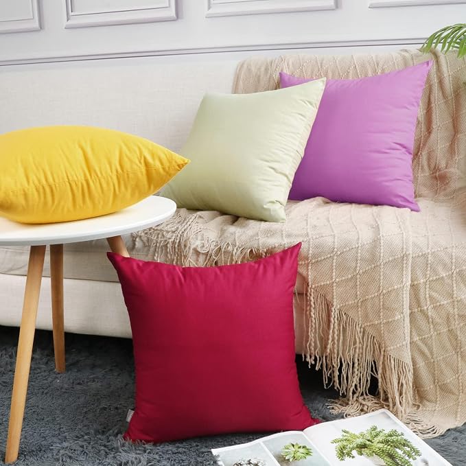 Thmyo 4-Pack 100% Cotton Comfortable Solid Decorative Throw Pillow Case, Square Cushion Cover Pillowcase Sublimation Blank Pillow Covers DIY Throw Pillowcase(18x18 inch/ 45x45cm,Pinkish Purple)