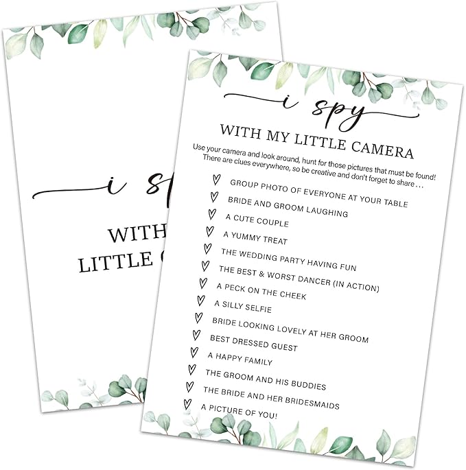 I Spy with My Little Camera - Wedding Shower Games, Bridal Shower Games 30 Guests for Engagement Wedding Party, Bridal Game for Showers (Eucalyptus Botanical Style) -0007