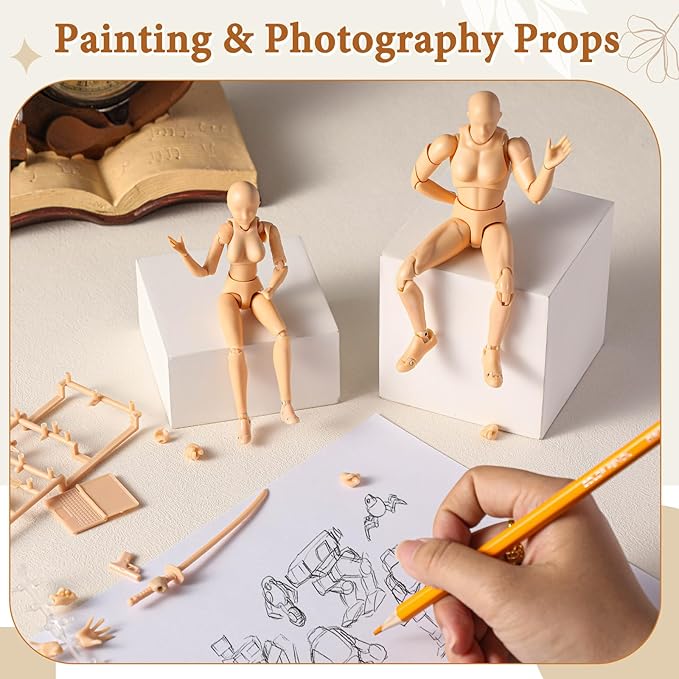 Yookeer Body Set, Drawing Action Figures Female and Male PVC Drawing Doll Human Model Figure with Joints for Artists(Flesh Color)