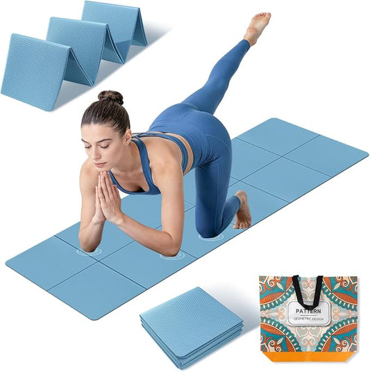 Foldable Yoga Mat Thick Non-Slip Exercise Mat - Packable Travel Fitness Mat with Carrying Bag for Yoga, Pilates, Workout, Home & Gym