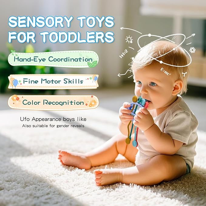 Food Grade Silicone Pull String Baby Toy, Montessori Pull String Sensory Toy for 18 Months Babies Teething Toys (Purple)