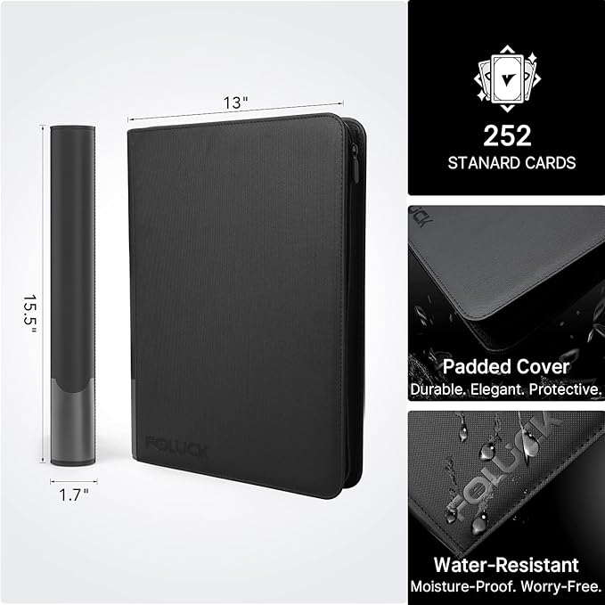 Foluck 9 Pocket Top Loader Binder, Holds 252 Toploaders, 200Pcs Top Loaders & Card Sleeves Included, Side-Loading Trading Card Binder, Premium Collection Album for Pokemon, TCG, MTG, Sports Cards
