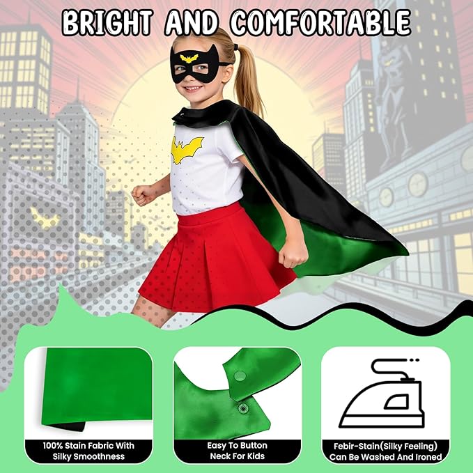 InPoTo Superhero Capes for Kids,Hero Capes and Masks Fit for 4-12years old boy and girls Dress up and Holiday Costumes.