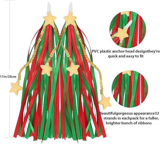 PLATT Kids Bike & Scooter Handlebar Streamers - Bright Ribbon Tassels for Boys & Girls, Cute Bicycle Decor (Red/Green/Gold, 1 Pair)
