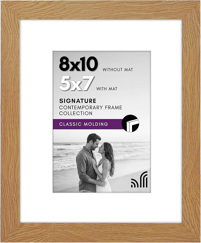 Americanflat 8x10 Picture Frame with Shatter-Resistant Glass - Use as 5x7 Frame with Mat or Display 8x10 Photo Without Mat - Signature Collection - Picture Frames for Tabletop and Wall - Dark Oak | Shatter-resistant glass, wall or tabletop display with...