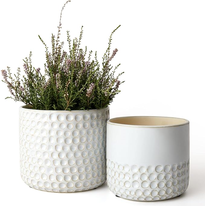 La Jolie Muse Ceramic Planter - 6.7+5.5 Inch Concave Dot Patterned Cylinder Flower Pot W/Drain Hole for Indoor, Set of 2, Glacier Gray | 6.7+5.5 Inch, Grey Dot Pattern Ceramic Planter with Drainage Hole, Decorative Planter Pots for Indoor Plants, Home ...