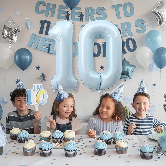 Light Sky Blue Number 0 Balloon, 40'' Pastel Matte Powder Blue Foil Balloons, Globos De Numeros Grandes, Large Mylar Helium Number 0 Balloon for Birthday Party Decor Baby Shower Anniversary Decoration