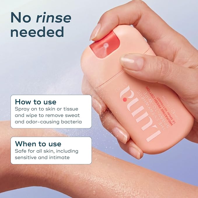 Luna Daily Body Cleansing Spray | Hydrating pH-Balanced Feminine & Body Mist | Gentle & Moisturizing for Intimate Hygiene, Underarms & Private Parts | Travel Essential for Women, Gym & Daily Care,30ml