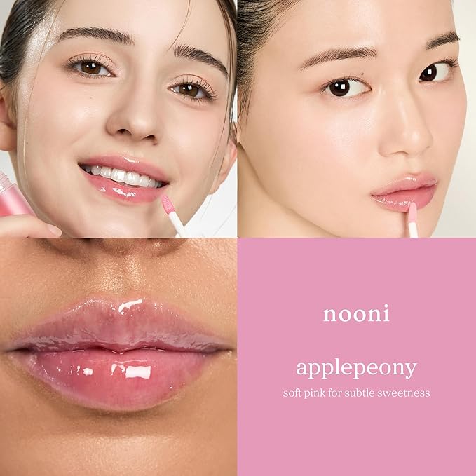 NOONI Korean Lip Oil - Applepeony | Long-Lasting, Moisturizing, Plumping, Revitalizing for Dry Lips, Waterproof, No Peel Off, Hydrating, Stocking Stuffers, Cute Stuff, 0.12 FL Oz