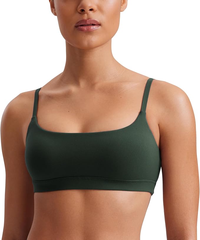 CRZ YOGA Butterluxe Adjustable Spaghetti Strap Sports Bras for Women - Scoop Neck Wireless Padded Yoga Workout Crop Top