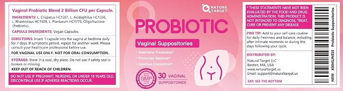 NATURE TARGET Vaginal Probiotics Suppositories for Women, 30 Count | Balances Vaginal PH, Eliminates Unpleasant Odor, Freshness Support, Relieves Irritation & Dryness, 100% Vegan, Paraben-Free