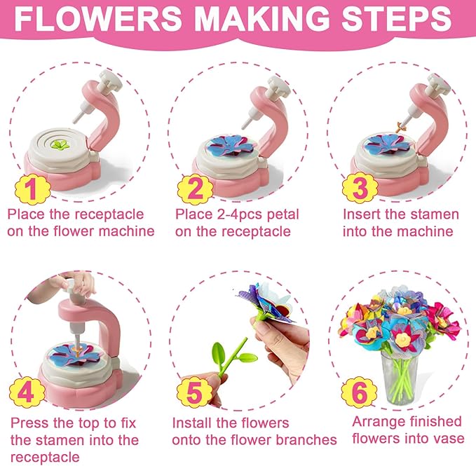 BEFANTST DIY Fabric Flower Craft Kit, Arts and Crafts for Kids 4-6, No Glue Required Educational Creative Handmade Flower Making Kit Toys for Girls Birthdays Gift Christmas Gift