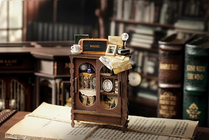 MAGQOO DIY Miniature Dollhouse Kit with Furniture 1:24 Scale Creative Room Mini Wooden Doll House Accessories DIY Miniature House Kit (Vintage Coffee Shop)