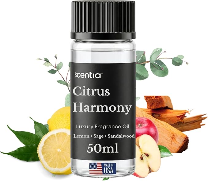 Scentia Citrus Harmony Fragrance Oil for Diffusers – Fresh Lemon & Eucalyptus Clean Home Scent Oil for Aromatherapy, Candle Making & DIY – Citrus Aromatic Fragrance Oil – 50 ml