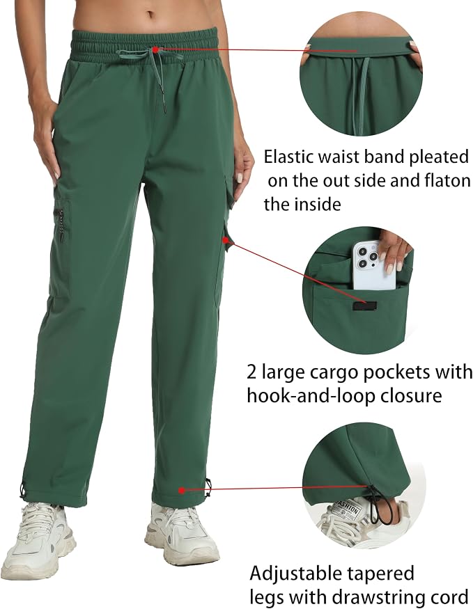 Rrosseyz Women's Hiking Pants with Pockets - Lightweight Water Resistant Joggers Cargo Pants for Casual Travel Golf Outdoor