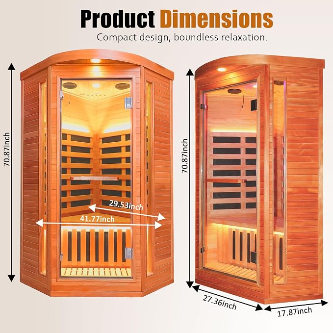 Corner Sauna Far Infrared Sauna 1 Person Home Saunas Indoor Wood Spa Room 1300W 120V with Red Light Bluetooth Speakers 37.4" x 37.4" x 70.9"