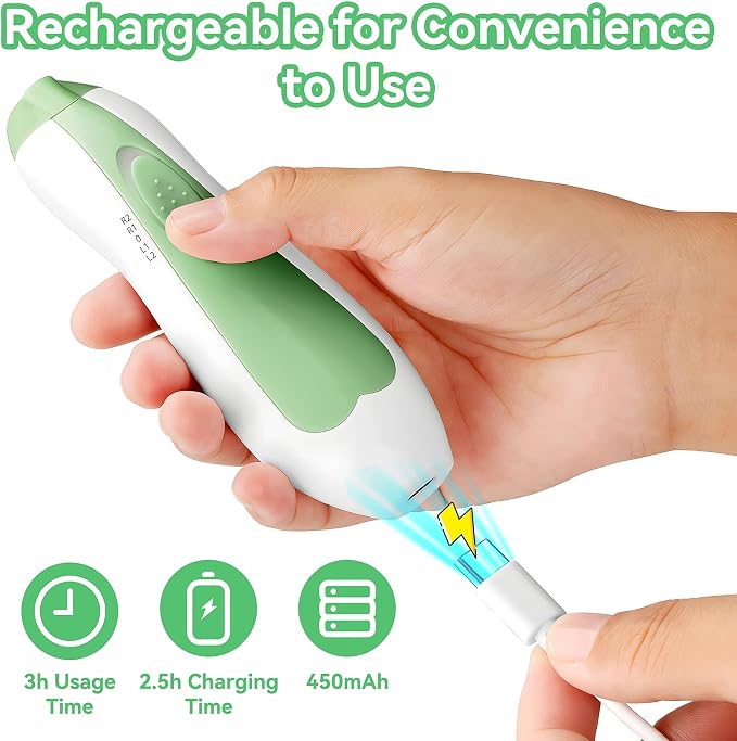 Qunlions life Baby Nail Trimmer Electric, 6 in 1 Rechargeable Baby Nail Clippers Manicure Set Grooming Kit for Toddler Infant or Adults (Green)