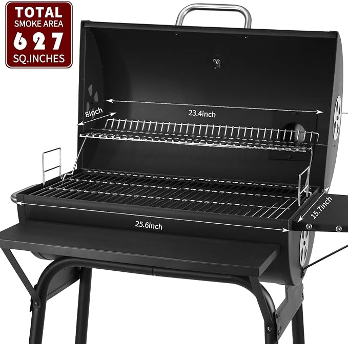 Charcoal Grill Outdoor BBQ Grill 30INCH Barrel Charcoal Grills with Side Table, 627 Square Inches, Outdoor Backyard Camping Picnics, Patio and Parties, Black by DNKMOR