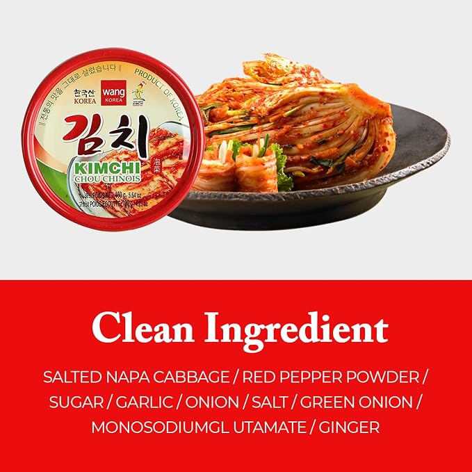 Wang Korean Canned Kimchi – Authentic Fermented Napa Cabbage with Gochugaru | Multi-Purpose Kimchi Rich in Probiotics | Spicy Korean Flavor | 5.64 oz, Pack of 1