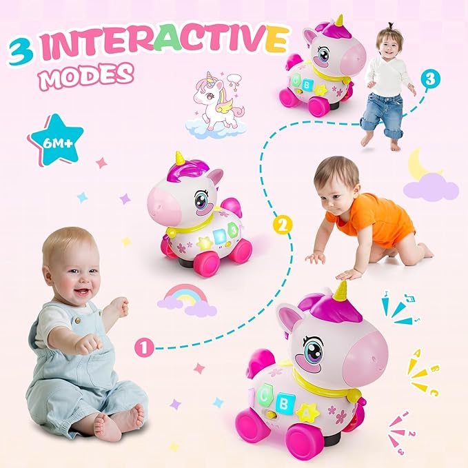 Unicorn Toys for 1 Year Old Girl Gifts, Musical Educational Baby Toy 6-12-18 Month, 1st Birthday Gift for 1 Year Old Girl Toys, Bilingual Learning Present for 7 8 9 10 12 Month