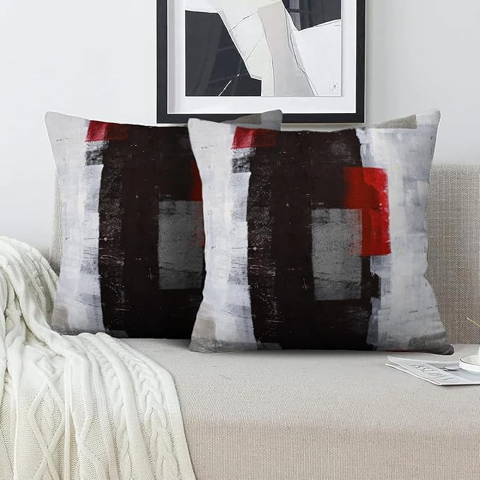 Throw Pillow Covers for Couch, 18x18 Inch, 2 Pack, Red Grey | Decorative Throw Pillow Covers Cushion Covers for Couch Bedroom Sofa Living Room