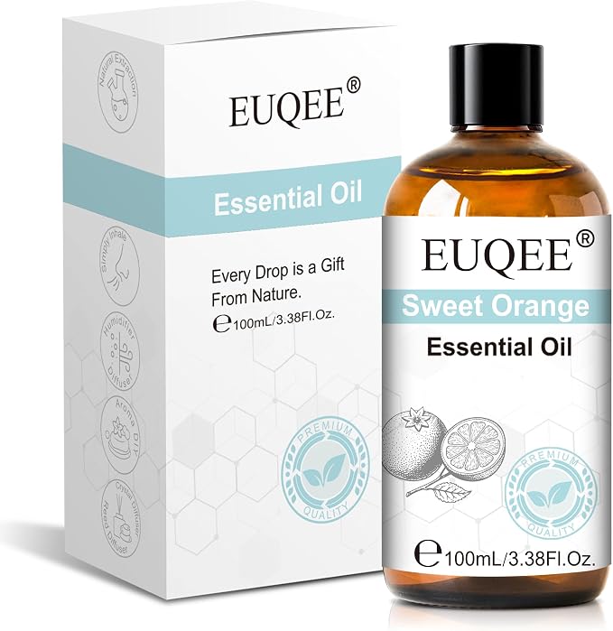 EUQEE 100ml Sweet Orange Essential Oil, Pure Sweet Orange Essential Oil for Diffuser, Massage, DIY Soap,Candle Making, Skin & Hair Care - 3.38 Fl Oz