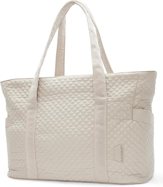 BAGSMART Crush Tote Bag for Women, 20L Puffer Work Tote with Zipper, Travel Essentials Quilted Nurse Hospital Bag