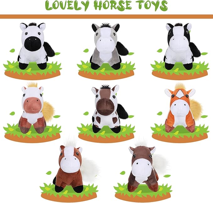 Sumind 8 Pcs Cat Stuffed Animals Bulk Plush Pets 5 Inch Cute Assorted Plush Cats Horse for Birthday Halloween Christmas Party Favors Favors(Horse)